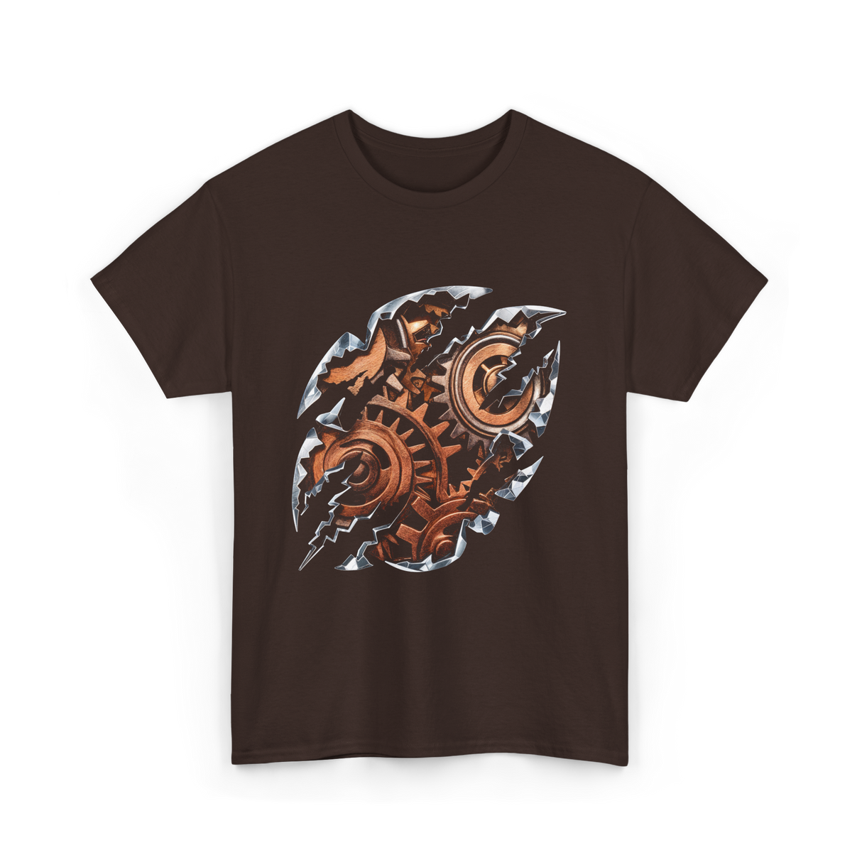 Steampunk Gears Mechanical Design T-Shirt - Dark Chocolate