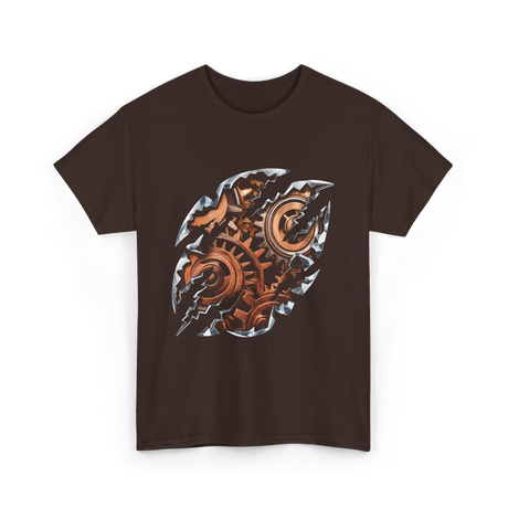 Steampunk Gears Mechanical Design T-Shirt - Dark Chocolate