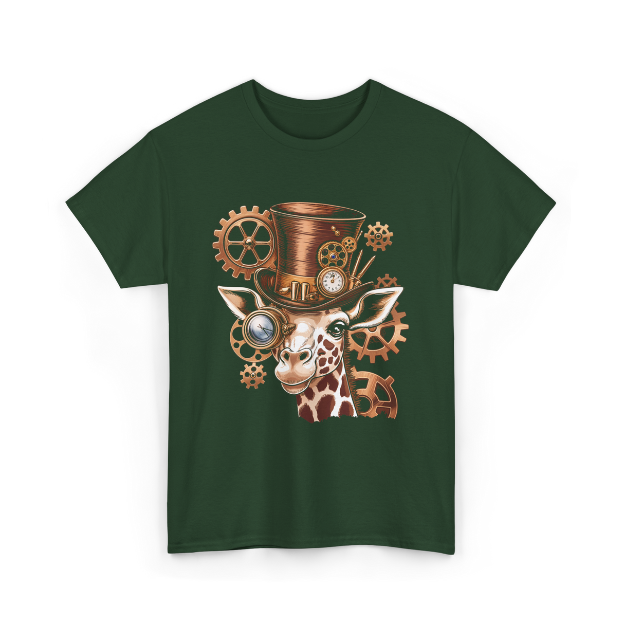 Steampunk Giraffe Mechanical Animal T-Shirt - Forest Green