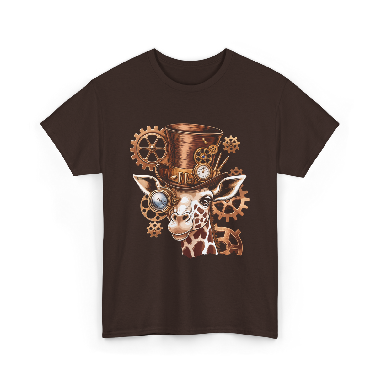 Steampunk Giraffe Mechanical Animal T-Shirt - Dark Chocolate