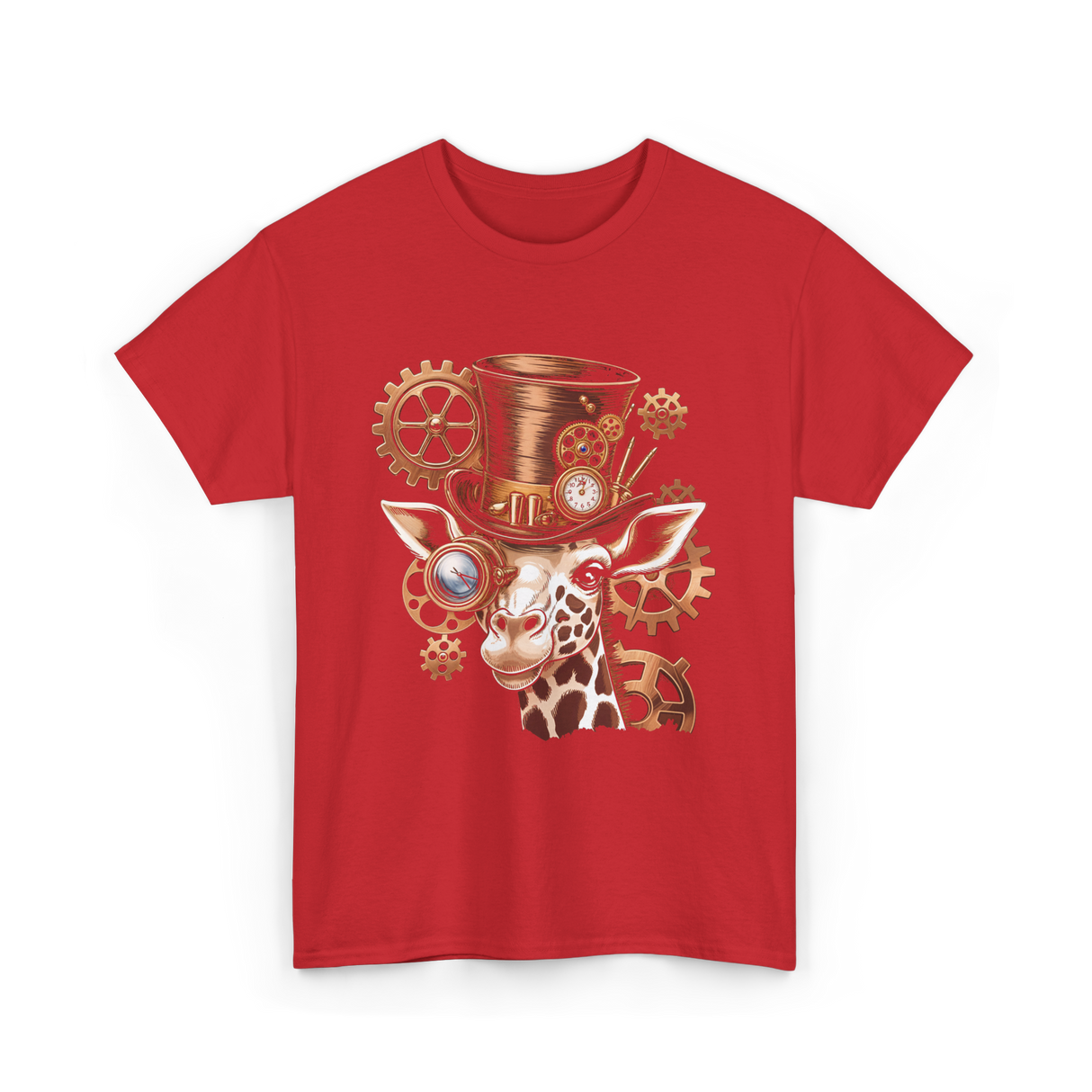 Steampunk Giraffe Mechanical Animal T-Shirt - Red