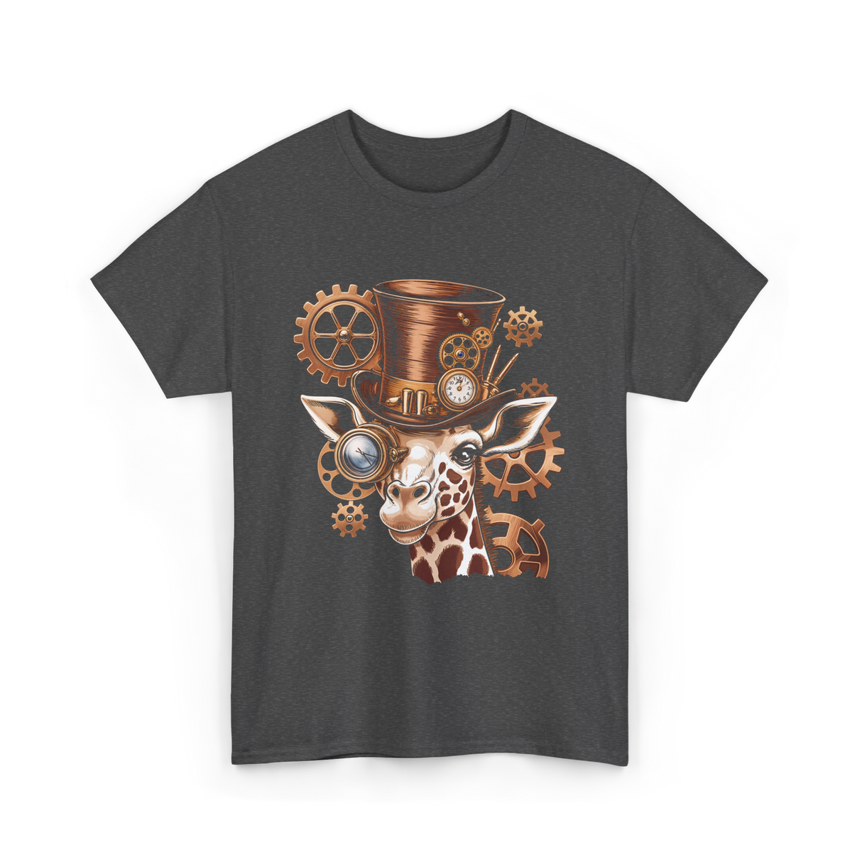 Steampunk Giraffe Mechanical Animal T-Shirt - Dark Heather