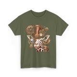 Steampunk Giraffe Mechanical Animal T-Shirt - Military Green