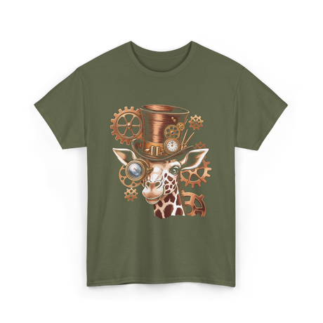 Steampunk Giraffe Mechanical Animal T-Shirt - Military Green