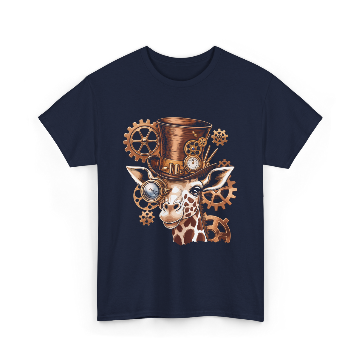 Steampunk Giraffe Mechanical Animal T-Shirt - Navy