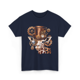 Steampunk Giraffe Mechanical Animal T-Shirt - Navy