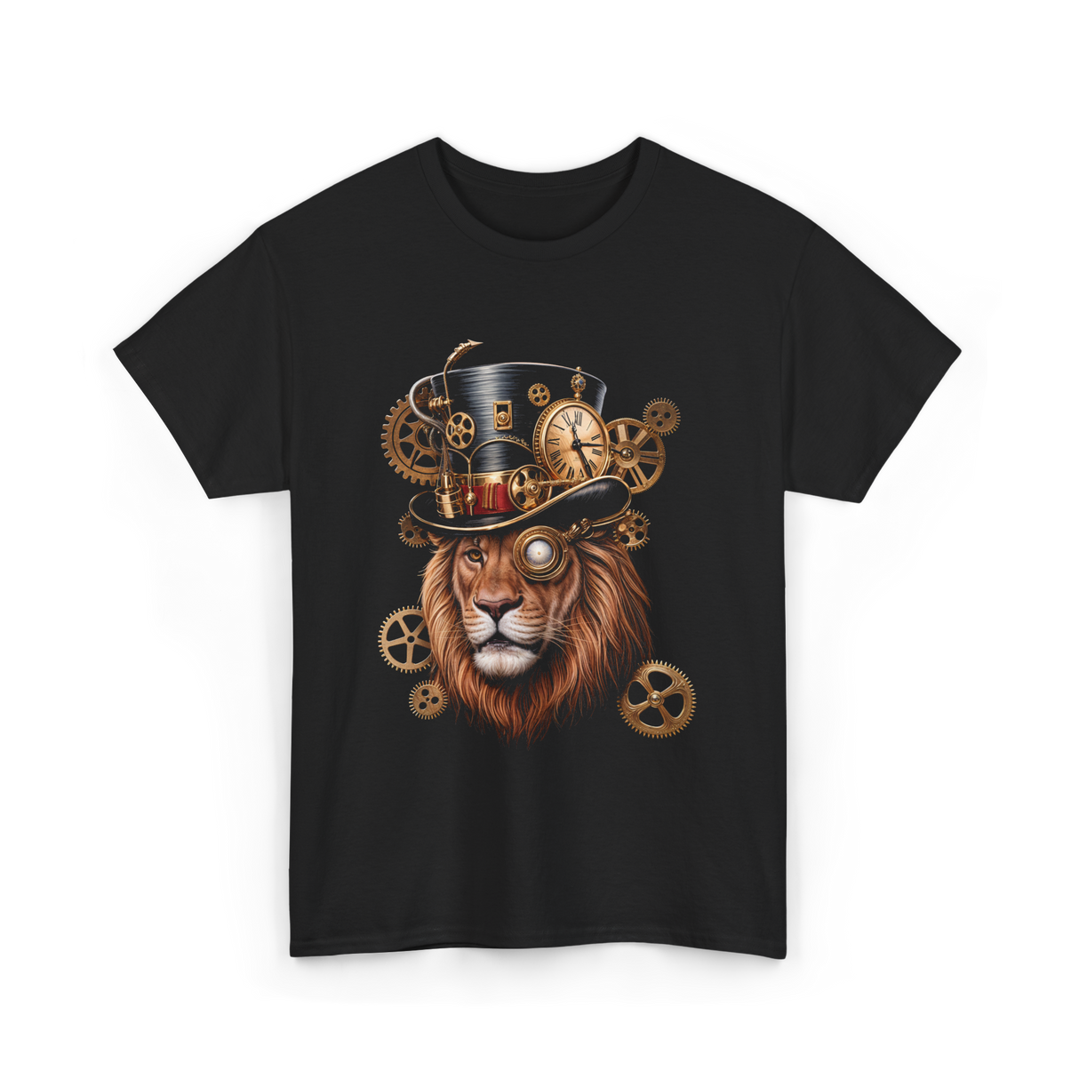 Steampunk Lion Lion Head Steampunk T-Shirt - Black