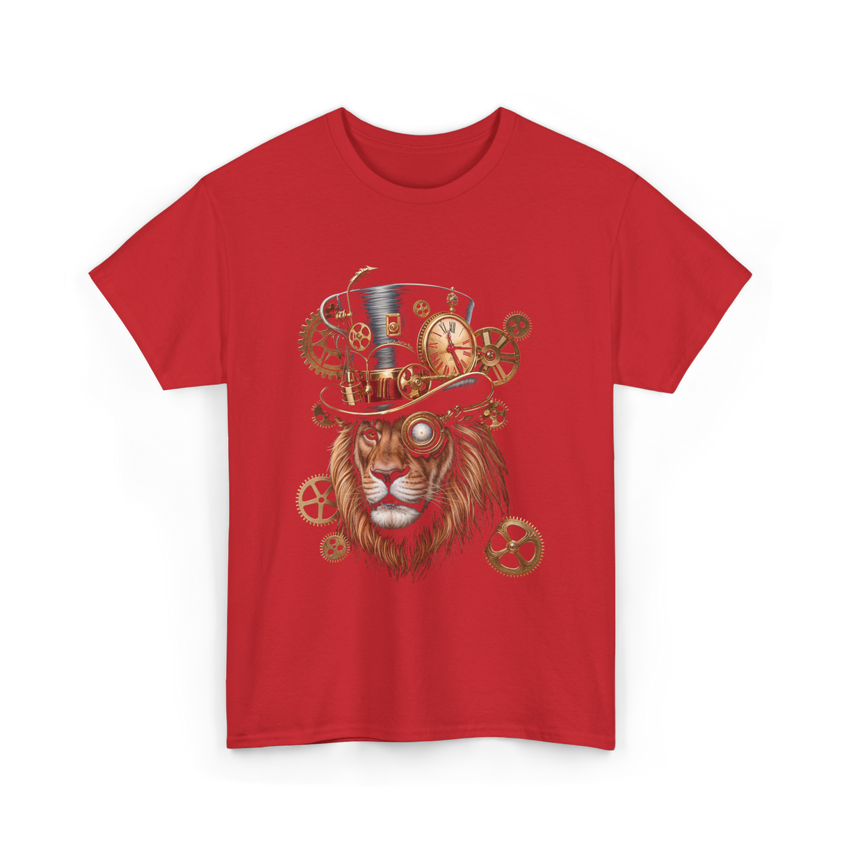 Steampunk Lion Lion Head Steampunk T-Shirt - Red