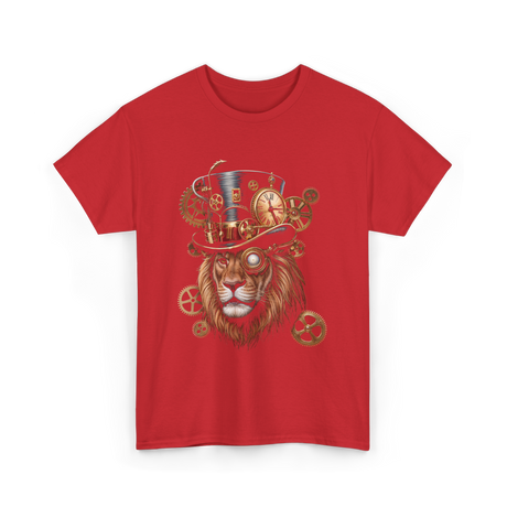 Steampunk Lion Lion Head Steampunk T-Shirt - Red