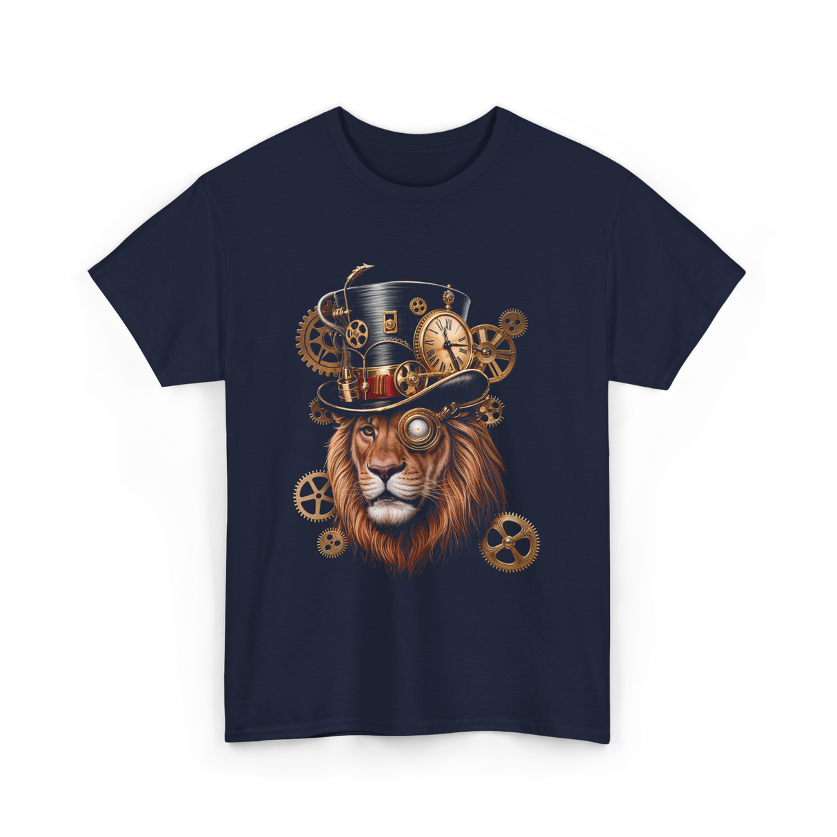 Steampunk Lion Lion Head Steampunk T-Shirt - Navy