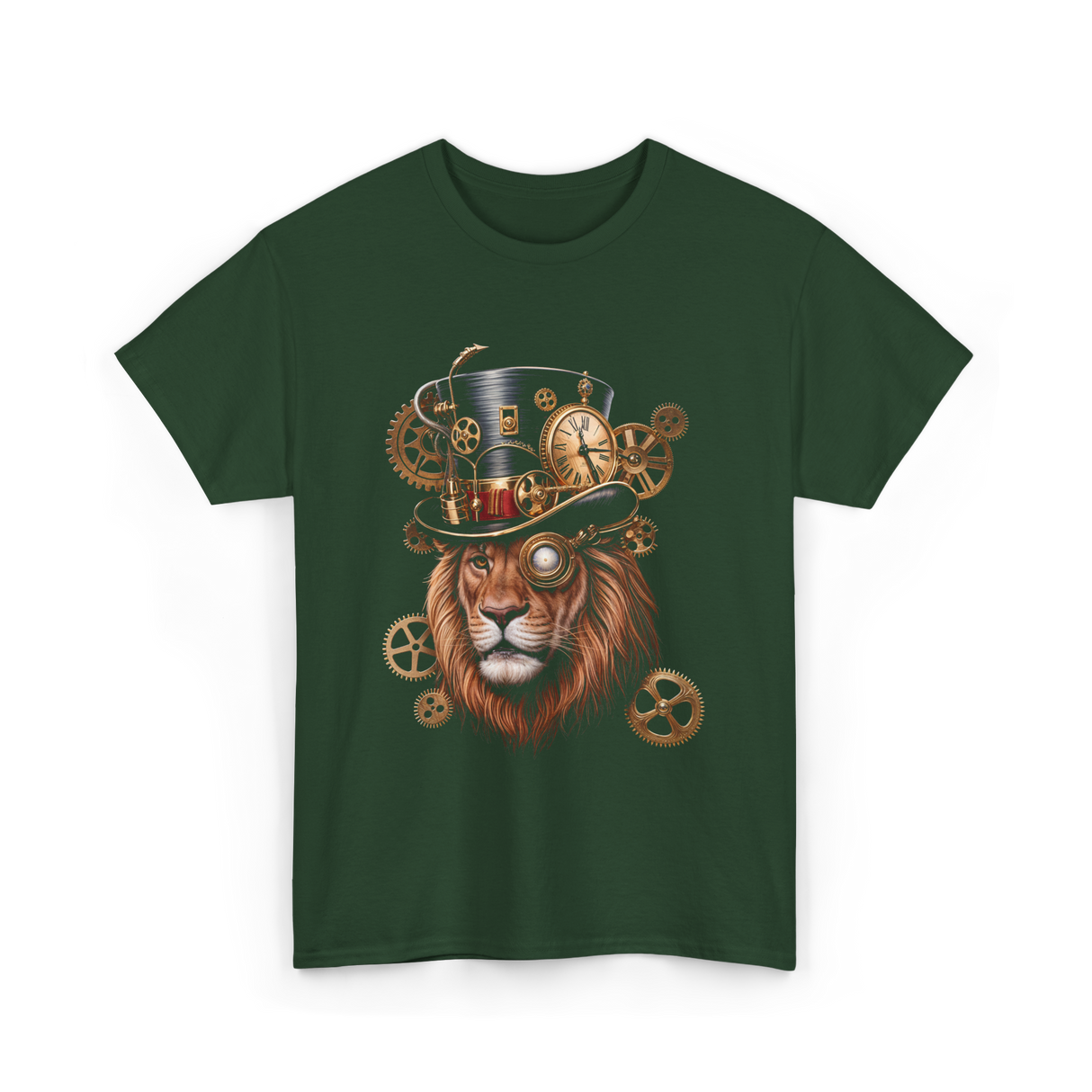 Steampunk Lion Lion Head Steampunk T-Shirt - Forest Green