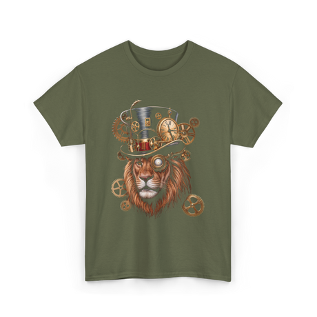 Steampunk Lion Lion Head Steampunk T-Shirt - Military Green