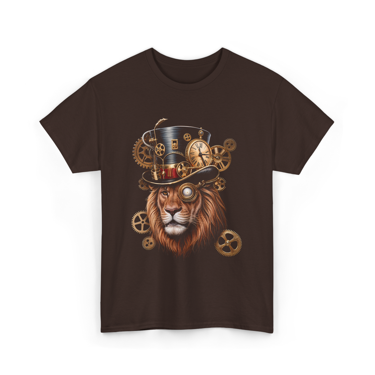 Steampunk Lion Lion Head Steampunk T-Shirt - Dark Chocolate