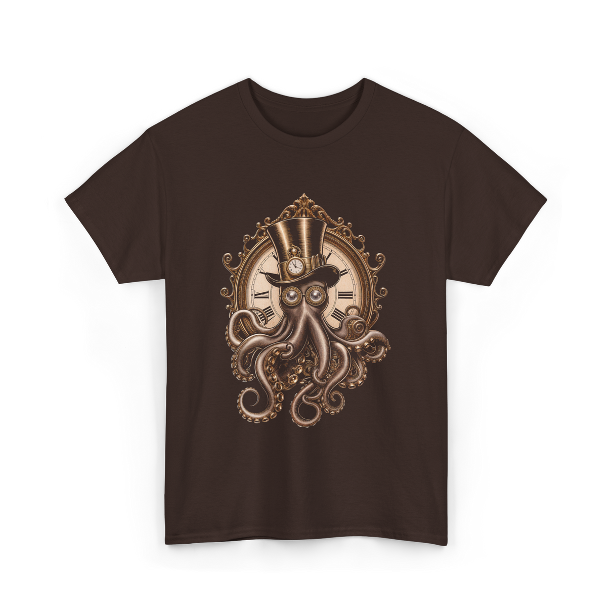 Steampunk Octopus Art Octopus T-Shirt - Dark Chocolate