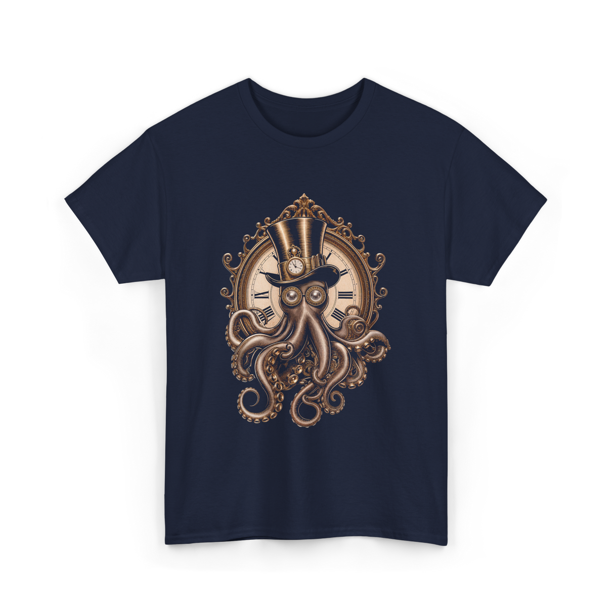 Steampunk Octopus Art Octopus T-Shirt - Navy