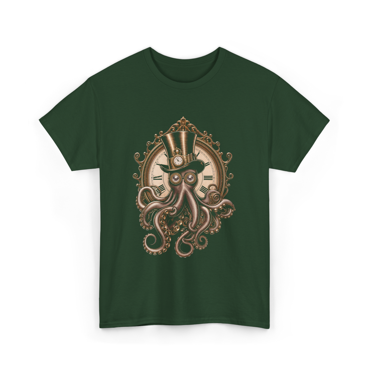 Steampunk Octopus Art Octopus T-Shirt - Forest Green