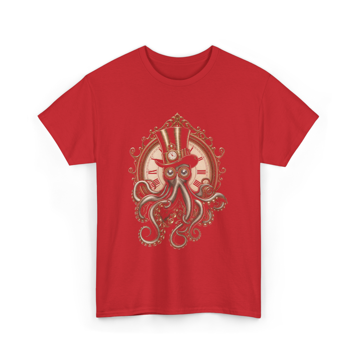 Steampunk Octopus Art Octopus T-Shirt - Red