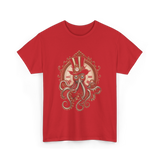 Steampunk Octopus Art Octopus T-Shirt - Red