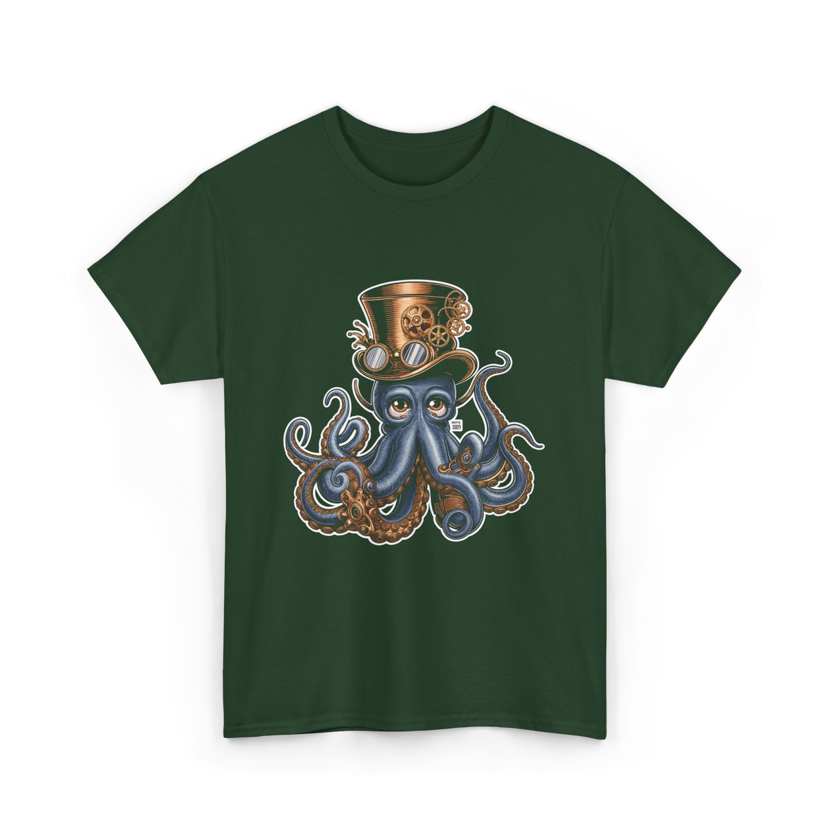 Steampunk Octopus Octopus Art T-Shirt - Forest Green