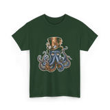 Steampunk Octopus Octopus Art T-Shirt - Forest Green