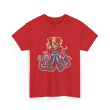 Steampunk Octopus Octopus Art T-Shirt - Red