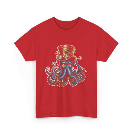 Steampunk Octopus Octopus Art T-Shirt - Red