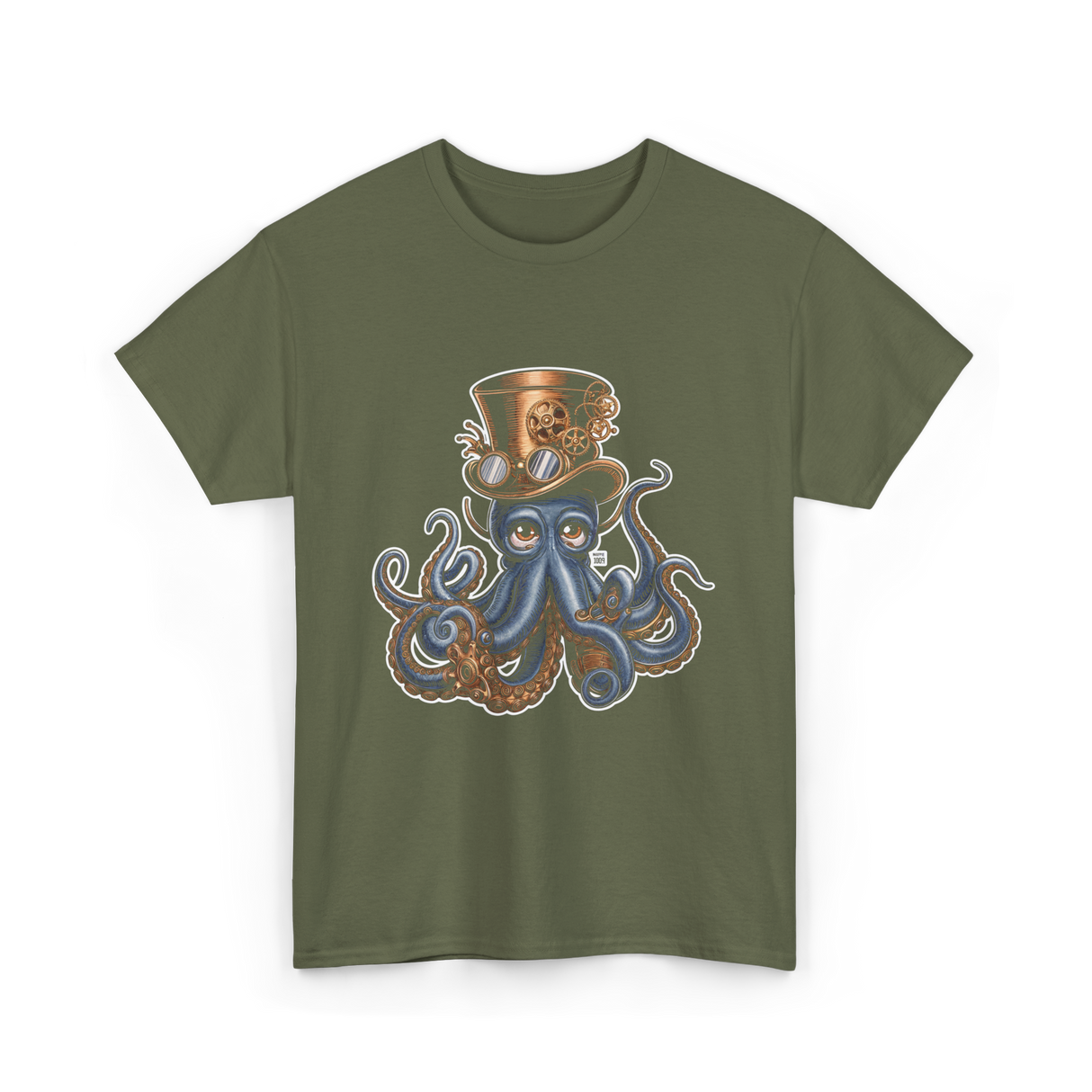 Steampunk Octopus Octopus Art T-Shirt - Military Green