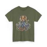 Steampunk Octopus Octopus Art T-Shirt - Military Green