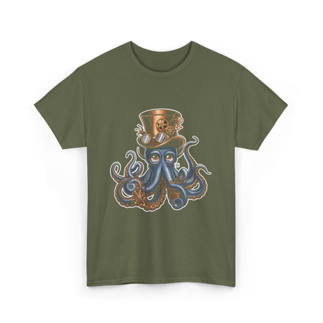 Steampunk Octopus Octopus Art T-Shirt - Military Green