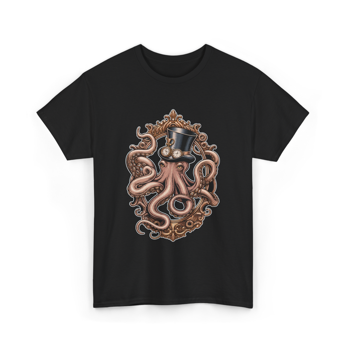 Steampunk Octopus Vintage Art T-Shirt - Black