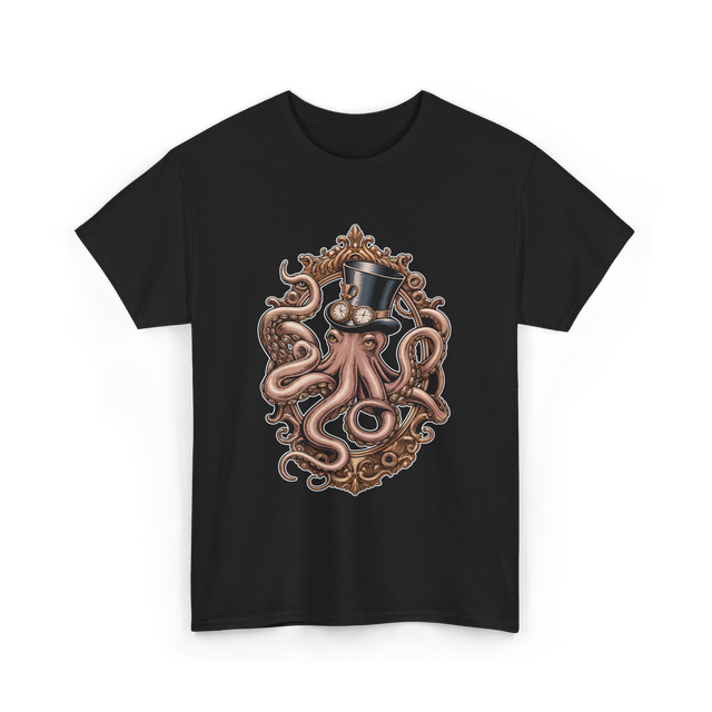 Steampunk Octopus Vintage Art T-Shirt - Black