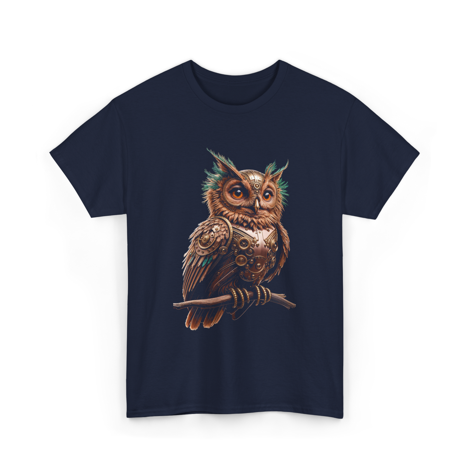 Steampunk Owl Vintage Owl Art T-Shirt - Navy