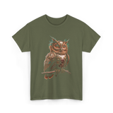 Steampunk Owl Vintage Owl Art T-Shirt - Military Green