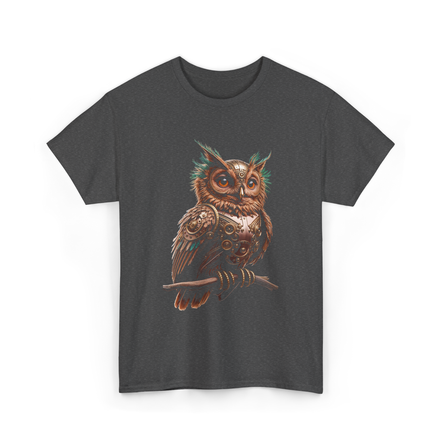 Steampunk Owl Vintage Owl Art T-Shirt - Dark Heather