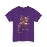 Steampunk Owl Vintage Owl Art T-Shirt - Purple