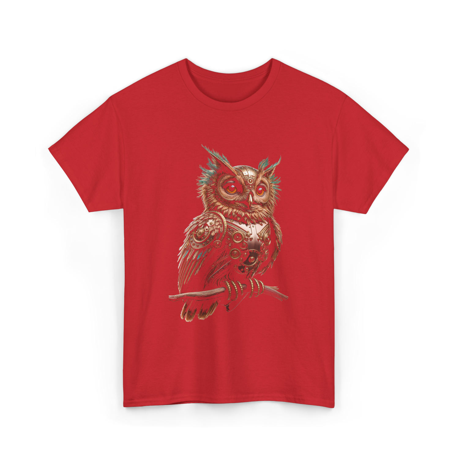 Steampunk Owl Vintage Owl Art T-Shirt - Red