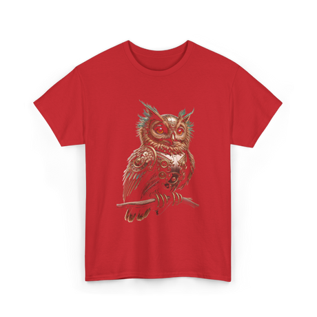 Steampunk Owl Vintage Owl Art T-Shirt - Red