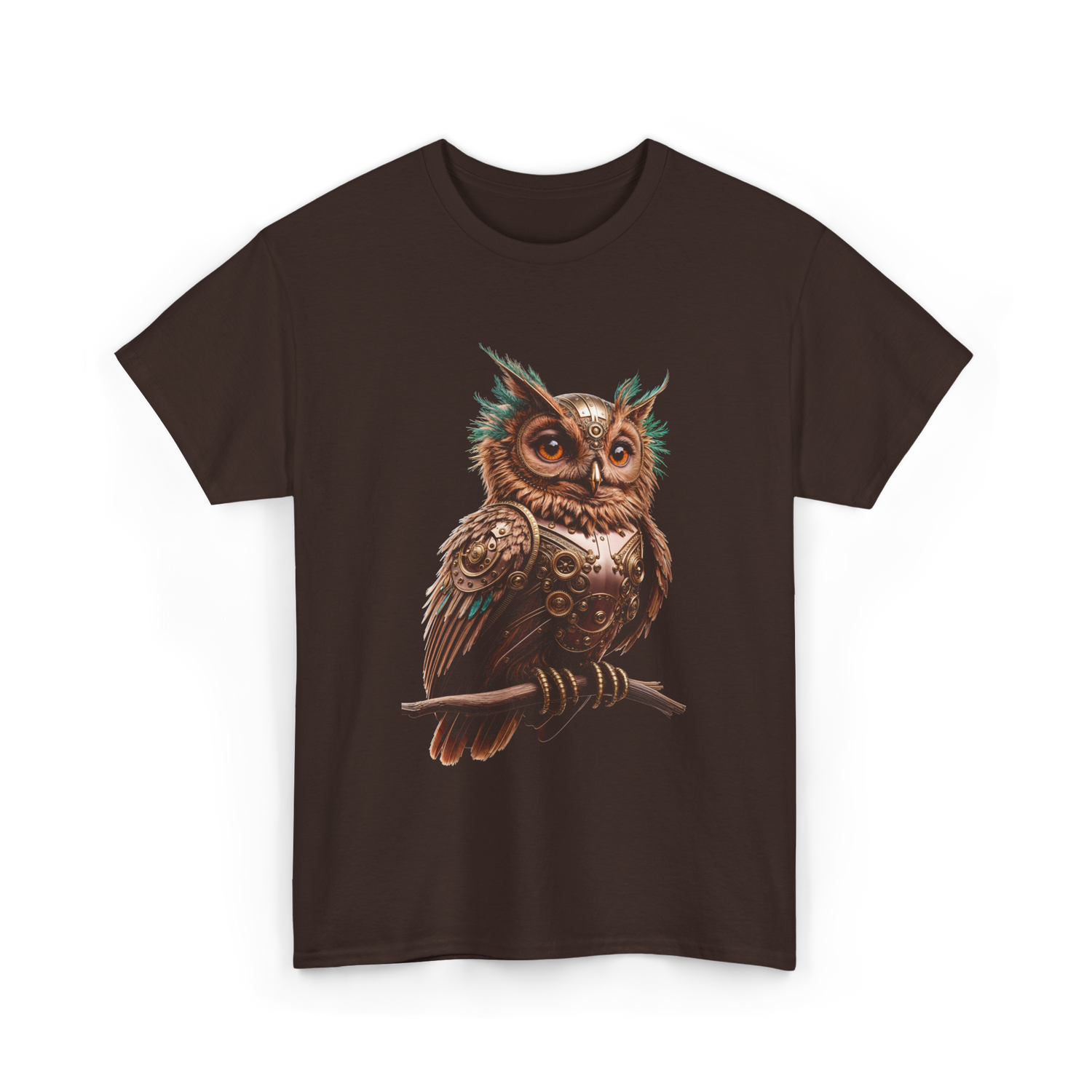 Steampunk Owl Vintage Owl Art T-Shirt - Dark Chocolate