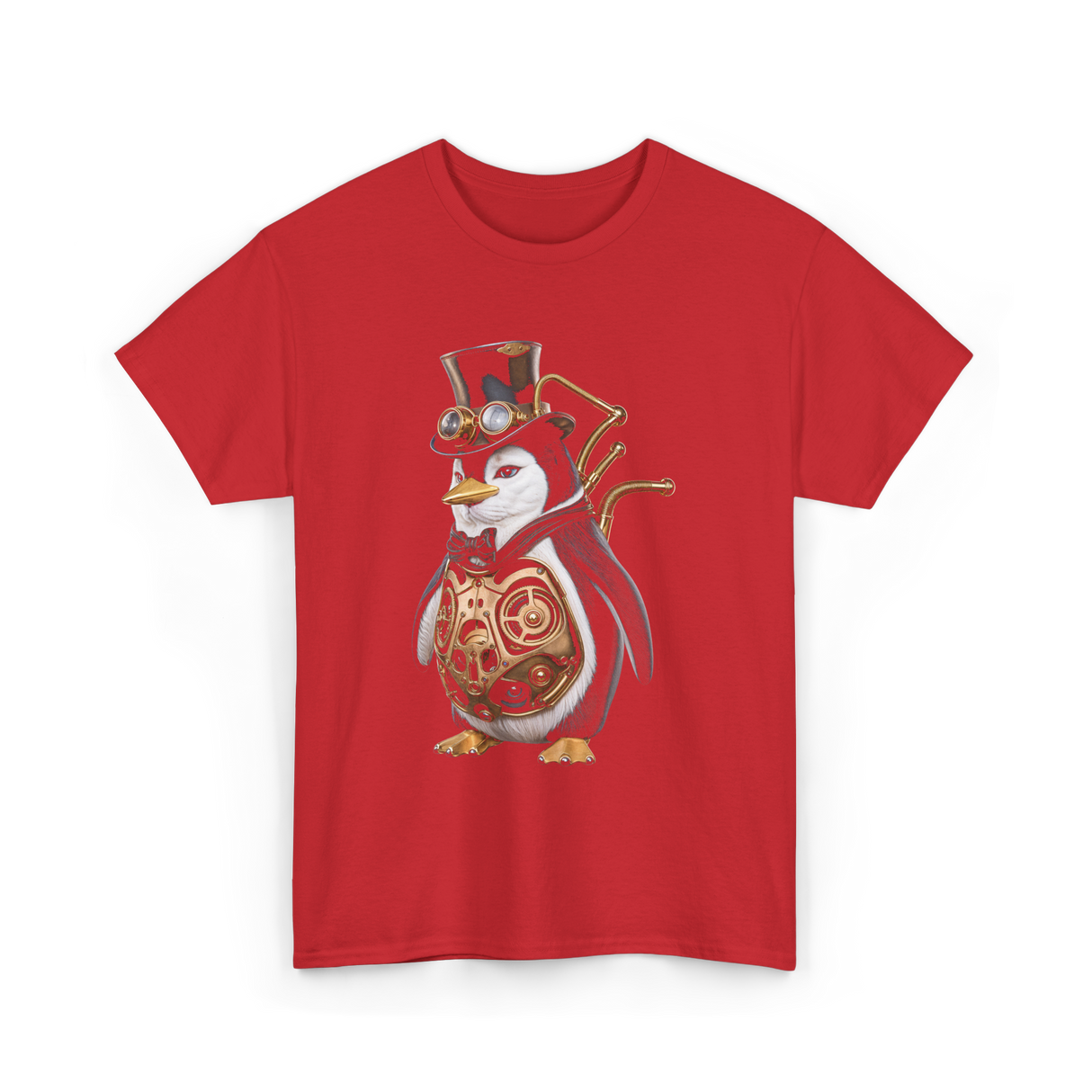 Steampunk Penguin Penguin Lover T-Shirt - Red