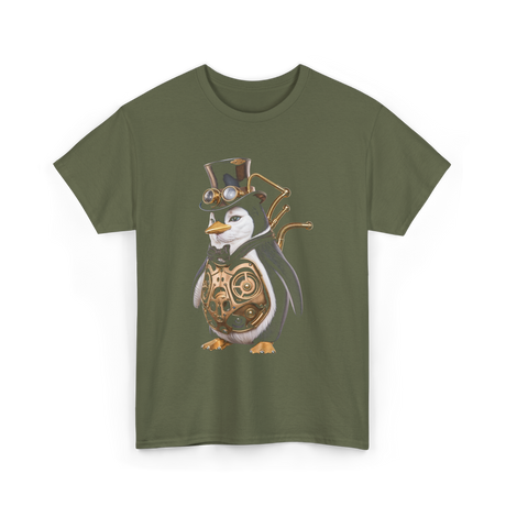 Steampunk Penguin Penguin Lover T-Shirt - Military Green