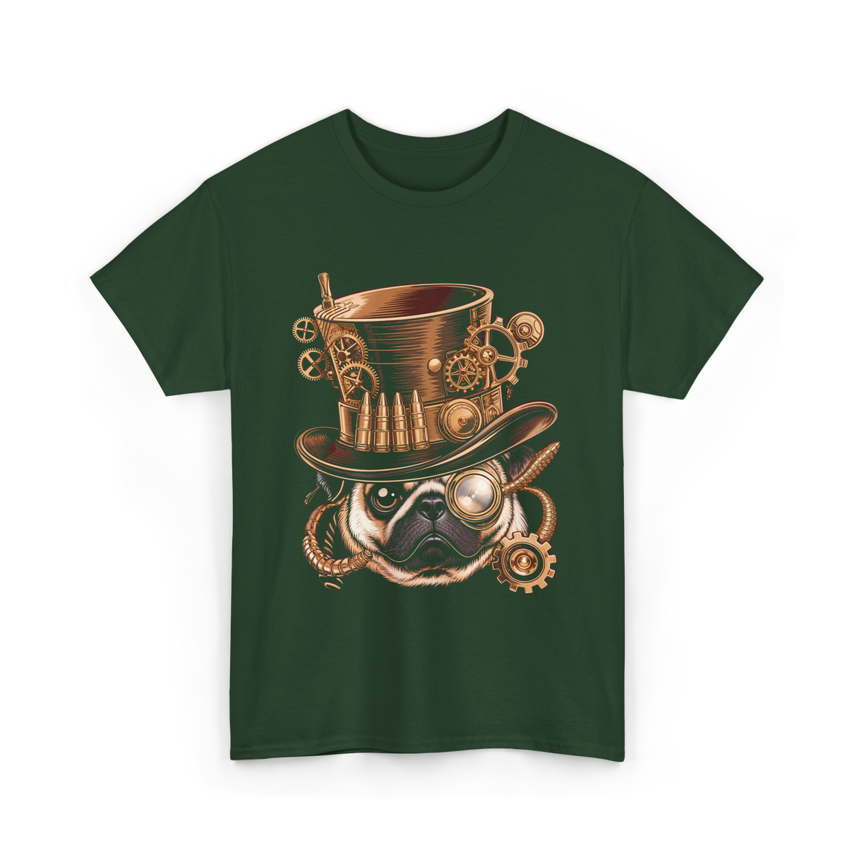 Steampunk Pug Dog Steampunk Pug T-Shirt - Forest Green