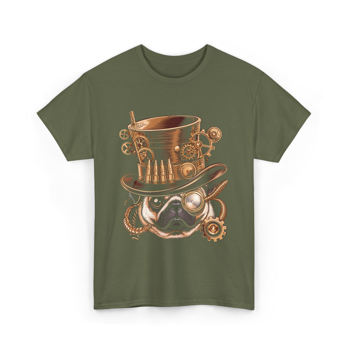 Steampunk Pug Dog Steampunk Pug T-Shirt - Military Green