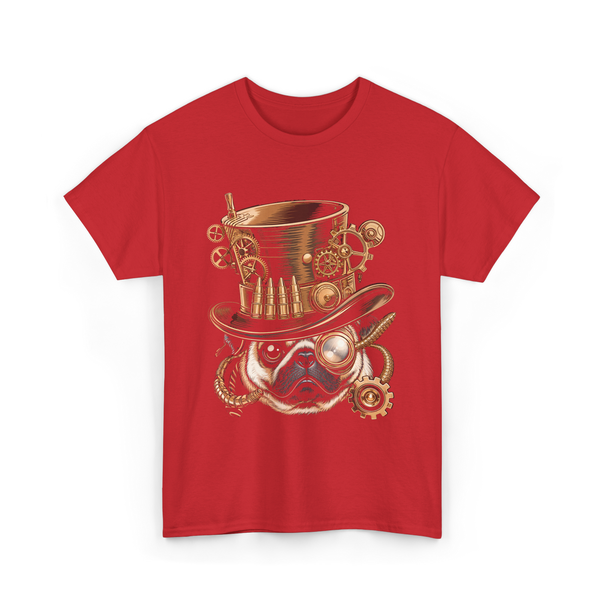 Steampunk Pug Dog Steampunk Pug T-Shirt - Red