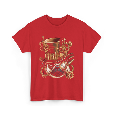 Steampunk Pug Dog Steampunk Pug T-Shirt - Red