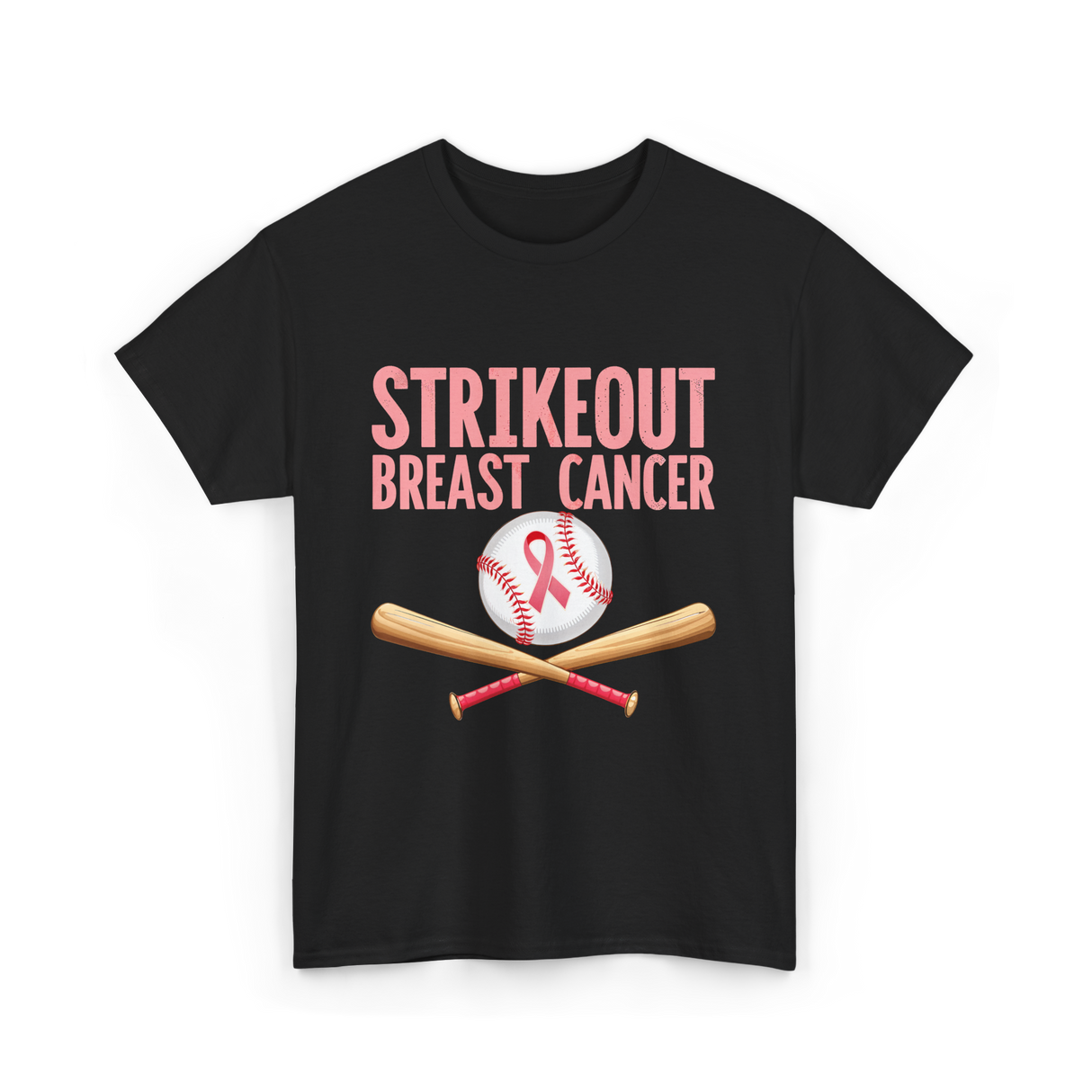 Strikeout Breast Cancer Baseball Awareness T-Shirt - Black