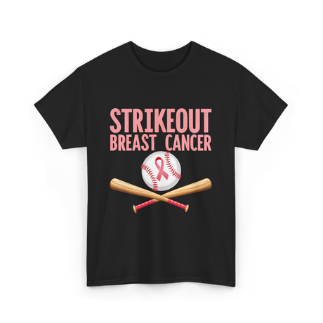 Strikeout Breast Cancer Baseball Awareness T-Shirt - Black