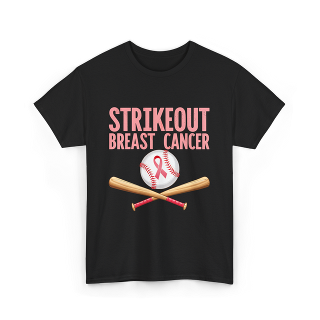 Strikeout Breast Cancer Baseball Awareness T-Shirt - Black