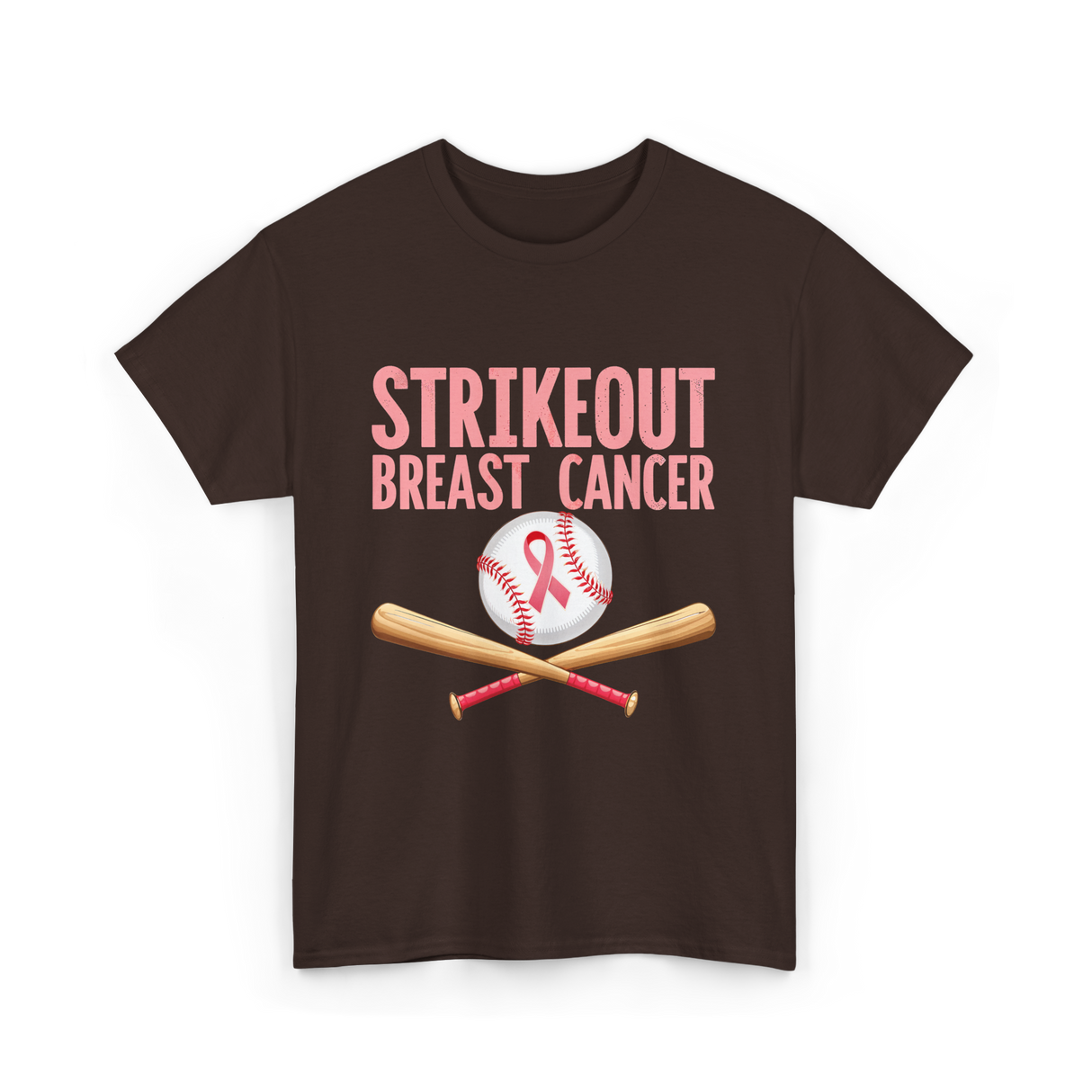 Strikeout Breast Cancer Baseball Awareness T-Shirt - Dark Chocolate