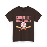 Strikeout Breast Cancer Baseball Awareness T-Shirt - Dark Chocolate