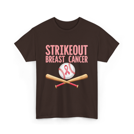 Strikeout Breast Cancer Baseball Awareness T-Shirt - Dark Chocolate